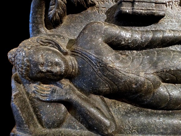 Basalt stupas depicting the death of the Buddha from Eastern India