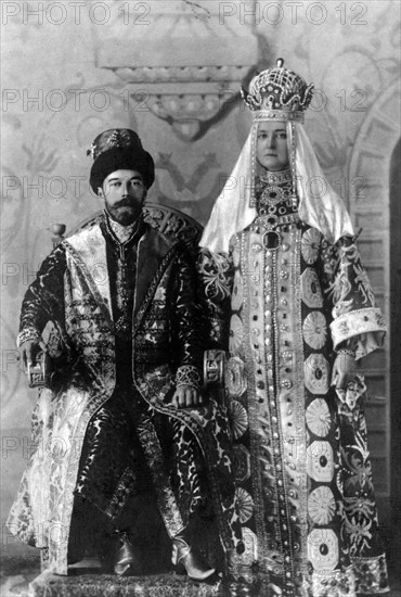 Tsar Nicholas II and empress Alexandra in coronation robes