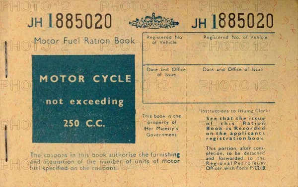 World war Two British fuel ration book 1941