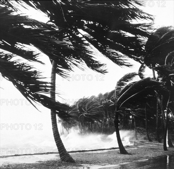 Destruction of the seawall after a hurricane