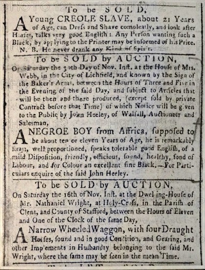 Advertisment for the sale of a slave