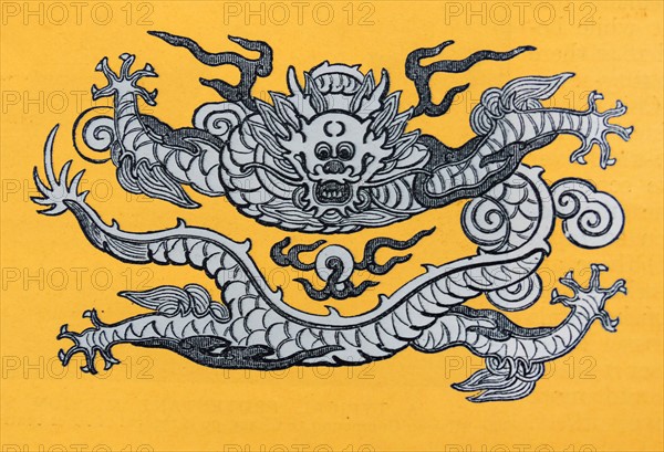 Chinese dragon emblem on a yellow background