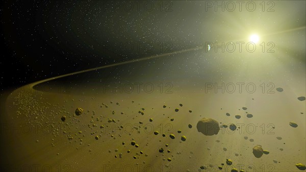 Artist concept depicts a distant hypothetical solar system