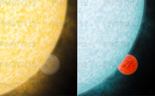 Artist concept of stars and planets in visible and infrared light