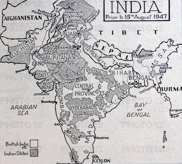 Map of India before the Partition of the British Indian Empire