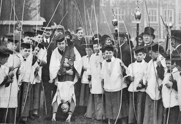 Beating the bounds tradition at St Dunstan's Church in England 1930