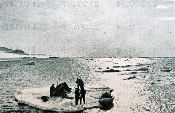 Watching an arctic ice flow from a camp on arctic ice 1930