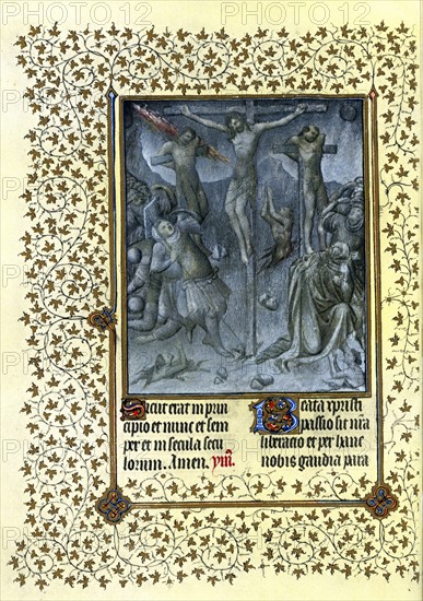 Illumination depicting the darkness at the Crucifixion from the Belles Heures of Jean de France