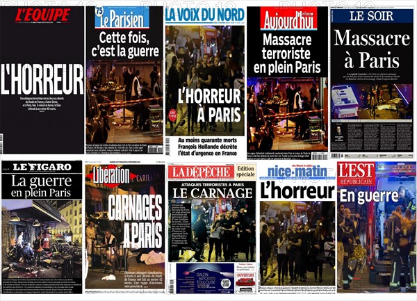 French newspaper front pages covering the November 2015 Paris attacks.