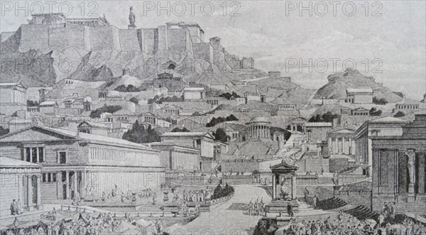 Illustration depicting a reconstructed Acropolis