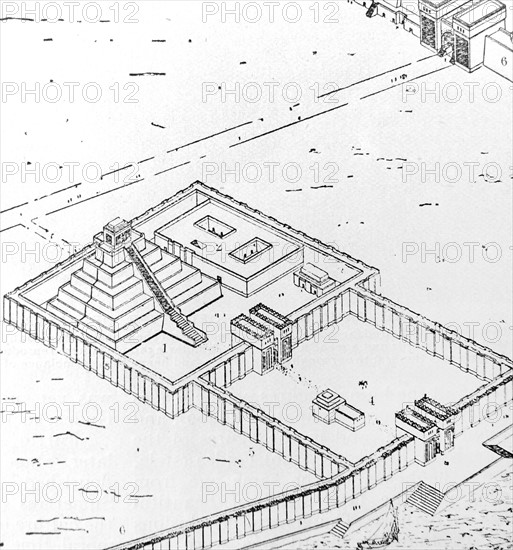 Illustration depicting a Ziggurat of Babylonia