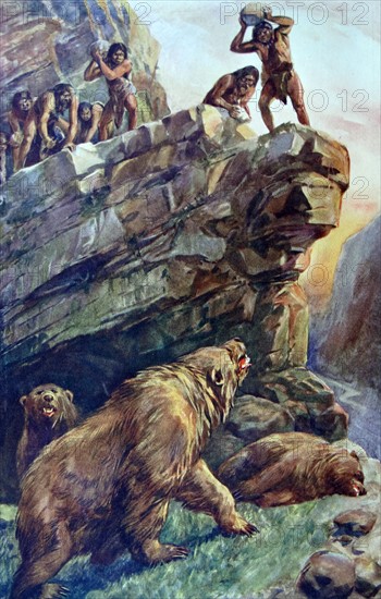 prehistoric men attacking the Great Cave Bears