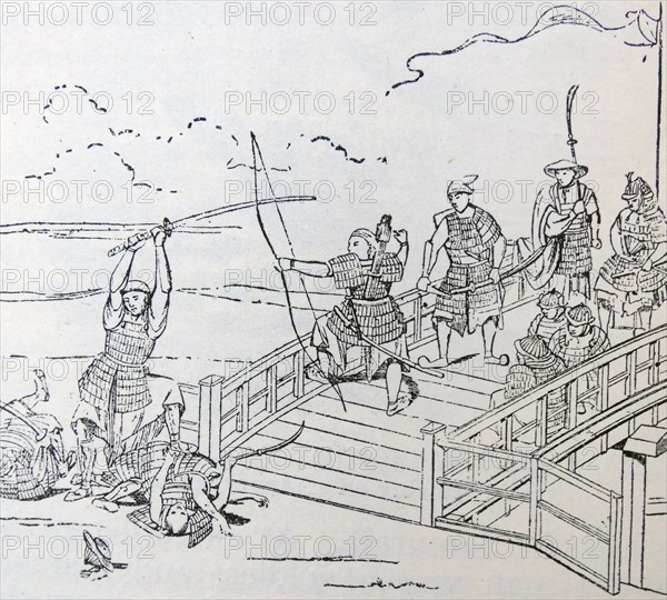 Woodcut depicting the massacre of the Mongols