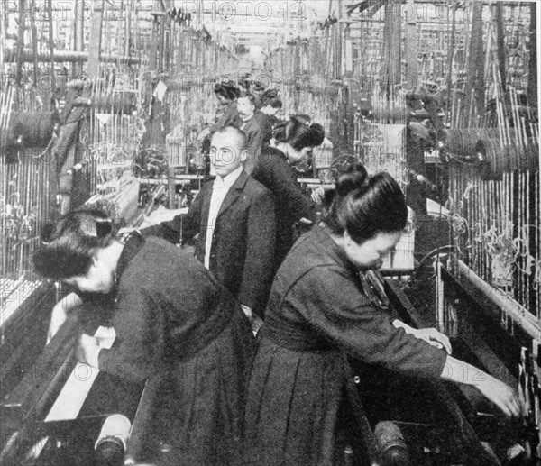 a busy silk factory in Japan