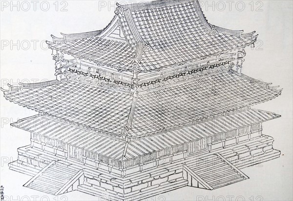 Illustration of the Buddhist Temple of Horyo-ji