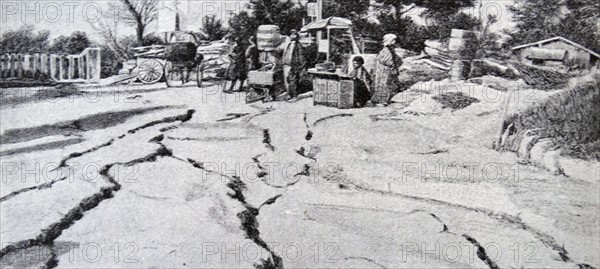 Illustration depicting Japan after an earthquake