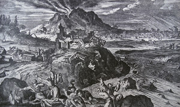 Drawing of the great earthquake of Yedo