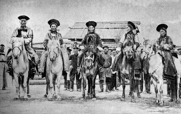 Burial tribespeople on horses lake Baikal