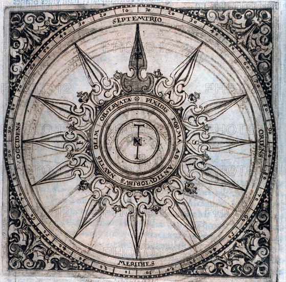 A decorative wind rose in: Philosophi ac medici.... by Fabrizio Padovani