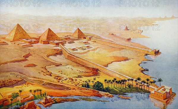 Illustration showing the Pyramids at Giza