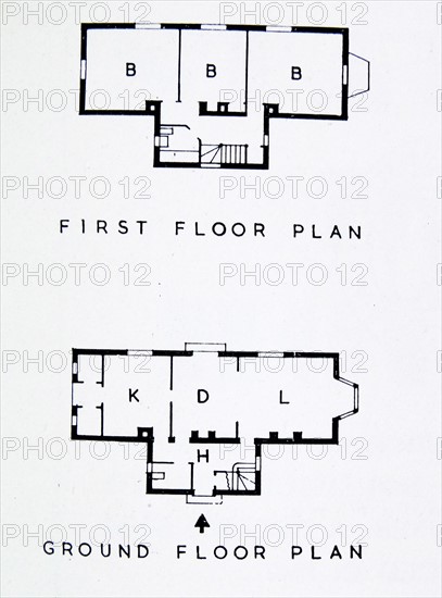 Floor plan of a brick-built house suitable for a site on the outskirts of a country town