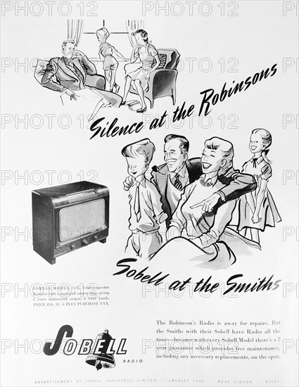 Advert for a Sobell Radio a product of Radio & Allied Industries Ltd.