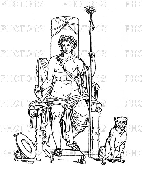 Illustration of a Greek sculpture depicting the worship of Dionysus