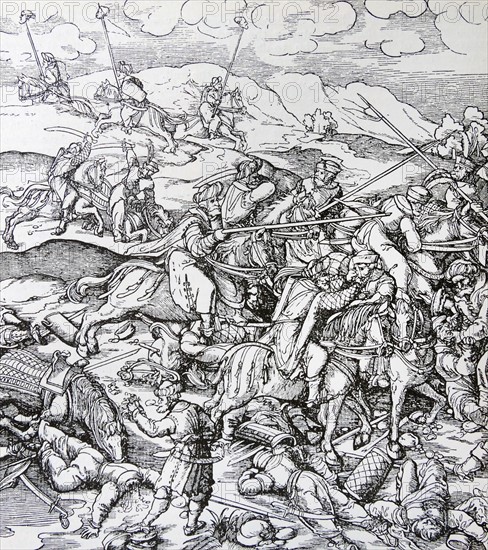 Illustration depicting a battle between the Mongols and the Turks