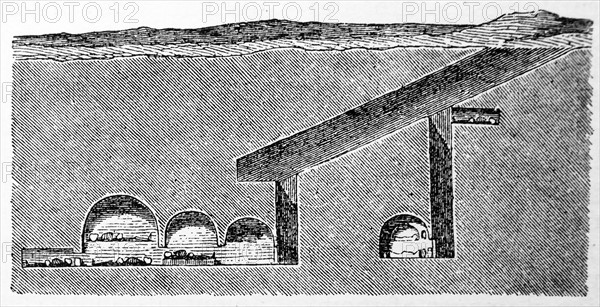 Engraving depicting a subterranean Greek grave