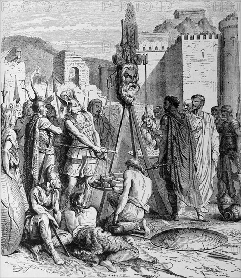 Illustration depicting a Gaulish Chief's invasion and capture of Rome