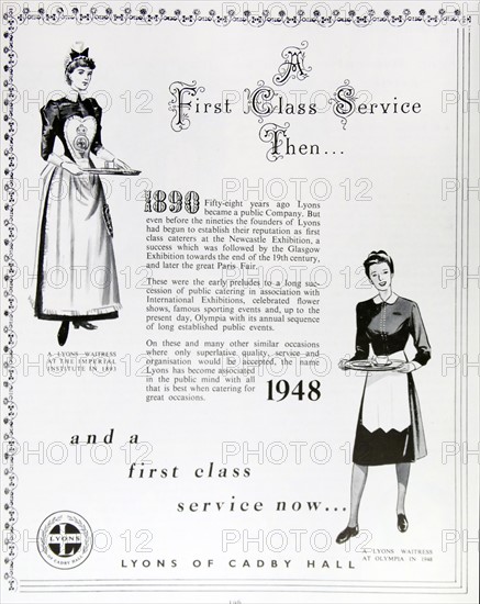 Advert for first class service of the Lyons Waitresses
