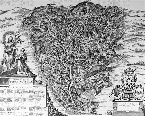 16th century print depicting Siena