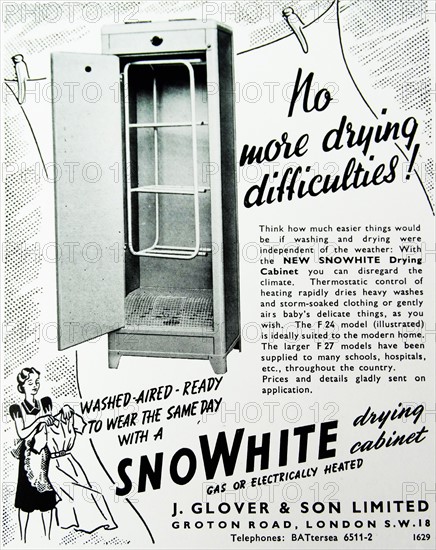 Advert for the 'new' SNOWHITE Drying Cabinet