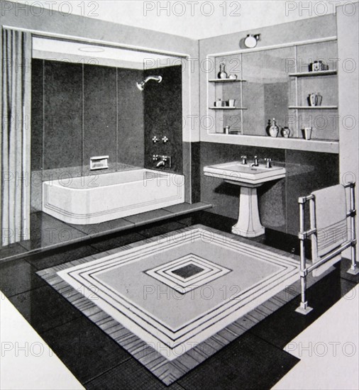 Illustration of a 1950s modern bathroom