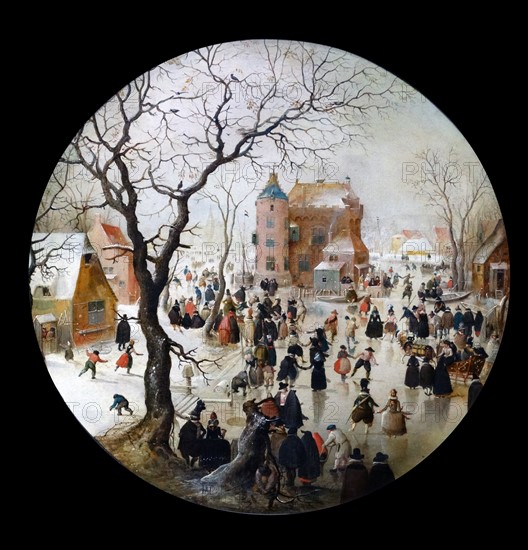 A Winter Scene with Skaters near a Castle' by Hendrick Avercamp
