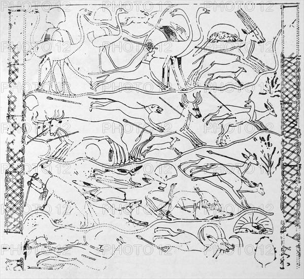 depiction of hunting from the tomb of Rekhmire