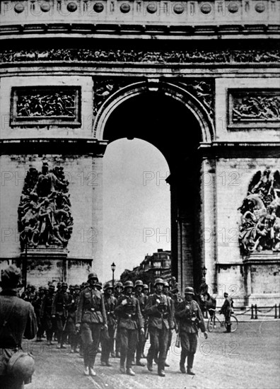 German army marches by the Arc de Triomphe