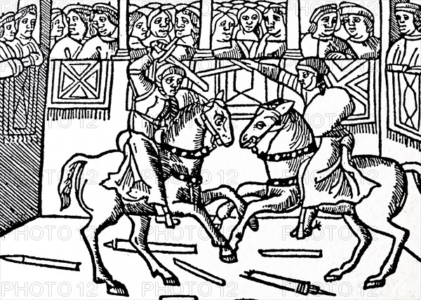 15th Century woodcut depicting jousting at a carnival