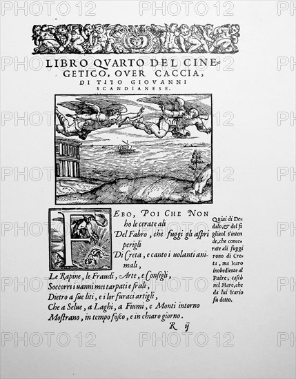Daedalus and Icaros. From Lodovico Dolee Le Transformation Venice 1553.