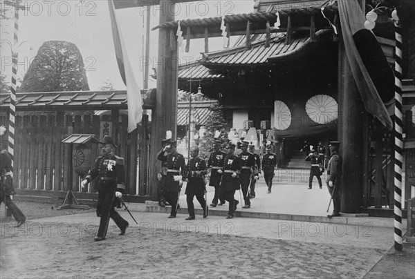 Japan - officers visiting Yasukuni Shrine on festival.