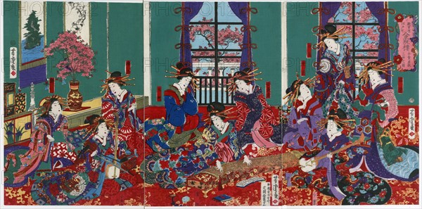 The house of Kinpeiro in New Yoshiwara by Yoshitora Utagawa