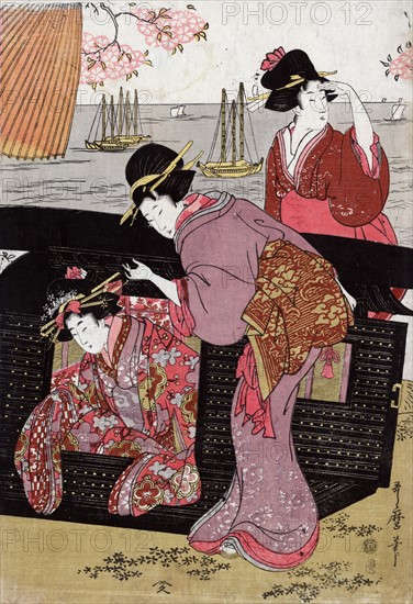 Cherry-viewing at Gotenyama by Utamaro Kitagawa