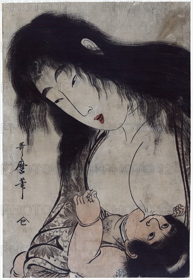 Yamauba breast feeding Kintaro by Utamaro Kitagawa