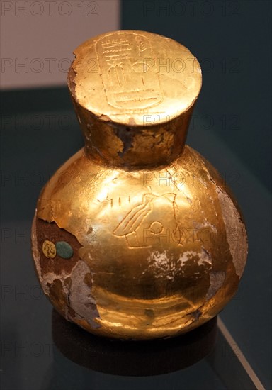 Three gilded wooden model containers inscribed with the name of Ramses II