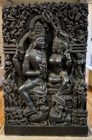 Detail of a bronze statue depicting Shiva and Parvati