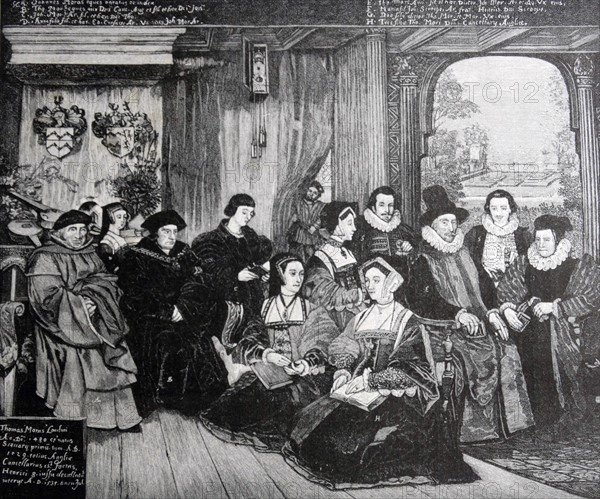 Engraving depicting the noble family of Sir Thomas More