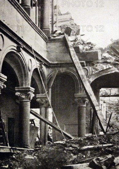 Photographic print depicting the Verdun Cathedral after Bombardment