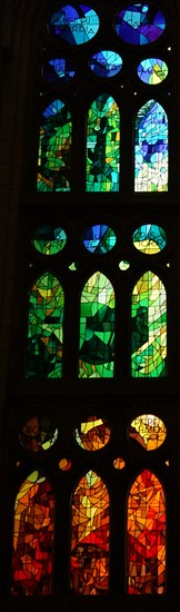 Stained glass window at the Basílica i Temple Expiatori de la Sagrada Família