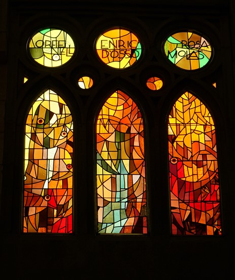 Stained glass window at the Basílica i Temple Expiatori de la Sagrada Família