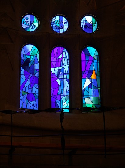 Stained glass window at the Basílica i Temple Expiatori de la Sagrada Família